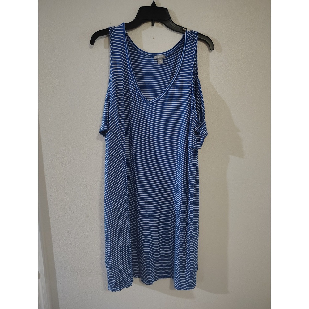 Falls Creek Womens Blue White Striped Cold Shoulder V-Neck T-Shirt Dress 2X
